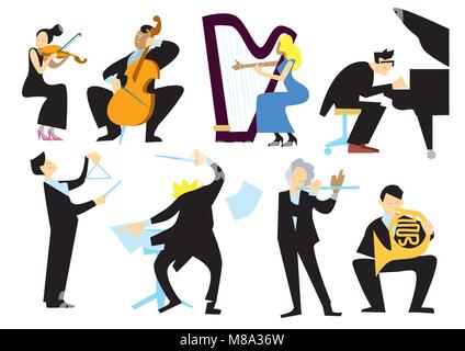 Music orchestra people, isolated on white Stock Vector