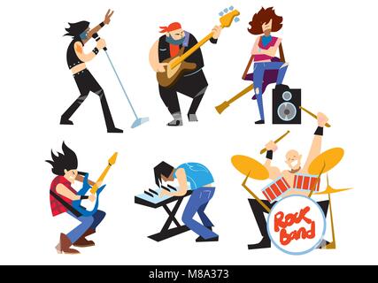 Musicians rock group isolated on white background. Stock Vector