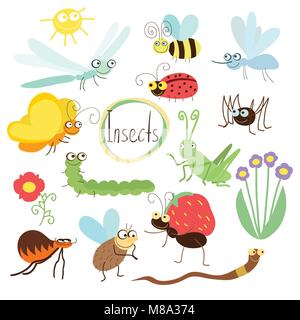 Vector insect set in cartoon style Stock Vector