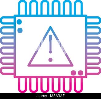 degraded line chip circuit with exclametion and attention sign Stock Vector