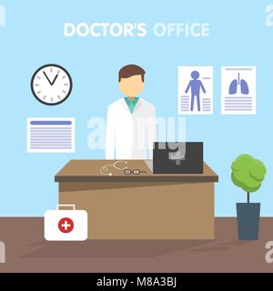 Workplace doctor, vector illustration Stock Vector