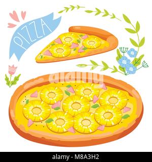 Slice of pizza isolated on white background Stock Vector