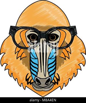 Cool hipster mandrel monkey head cartoon vector illustration graphic design Stock Vector