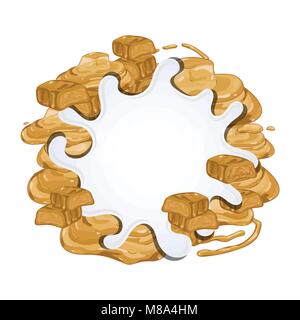 Yogurt splash isolated on caramel, vector Stock Vector