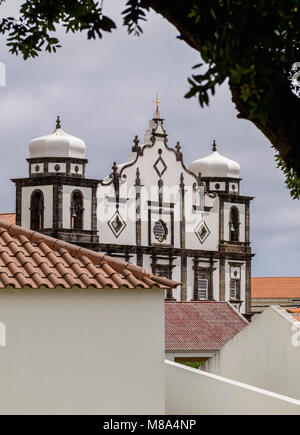 Main Church of Nossa Senhora da Conceicao, Santa Cruz das Flores, Flores Island, Azores, Portugal Stock Photo