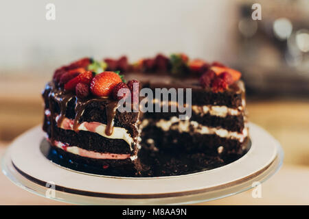 chocolate cake with fruits  Stock Photo