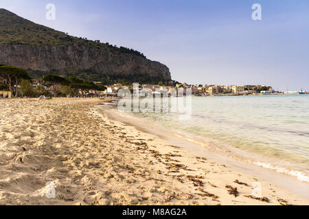 A striking view of Mondello beach. Palermo, Sicily. Italy Stock Photo