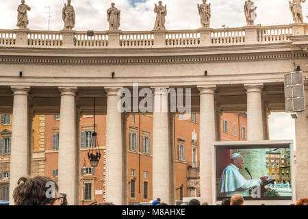 VATICAN CITY - DECEMBER 25, 2014: Pope Francis delivers his traditional Urbi et Orbi blessing message from the balcony of the Basilica of Saint Peter  Stock Photo