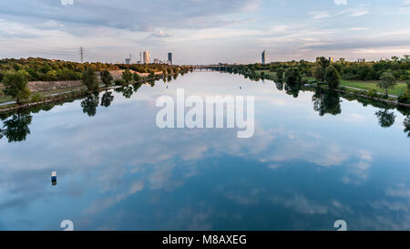 River Neue Donau in Vienna Austria on a calm day in summer Stock Photo