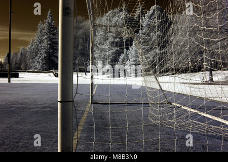 Infrared image of goal posts at park in Seattle Stock Photo