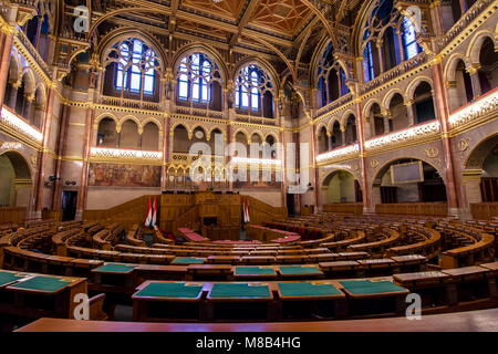 Interior view of Parliament Building in Budapest. The building was completed in 1905 and is in Gothic Revival style. Stock Photo