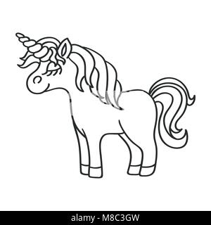 Fantasy unicorn black outline sketch icon on the white background Stock Vector