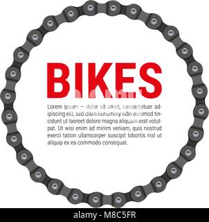 Round Vector Frame Made of Bike or Bicycle Chain with Sample Text Design Stock Vector