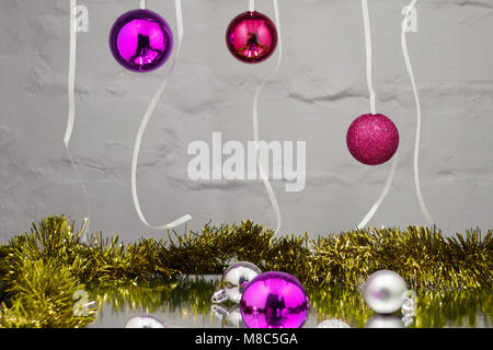 Christmas or Halloween background with colored ribbons, ornaments, paper Stock Photo