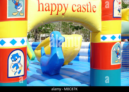 Big, colorful, inflatable castle labyrinth Stock Photo