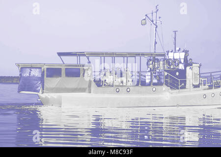 the Tug boat floats on the river Stock Photo