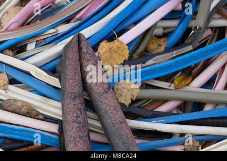 bunch of fibers and computer cables Stock Photo