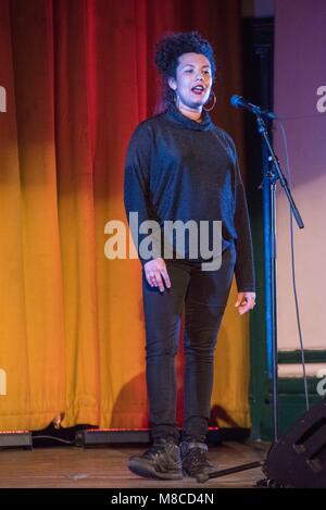 Deanna Rodger poet spoken word artist @ Bookslam @ York Hall, Bethnal Green east London. Stock Photo