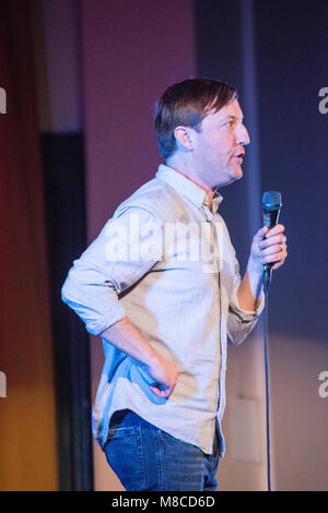 Comedian Andrew Maxwell Pictured @ Bookslam @ York Hall, Bethnal Green east London. Stock Photo