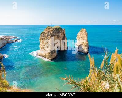 View of the Pigeons Rocks in Beirut, Lebanon Stock Photo