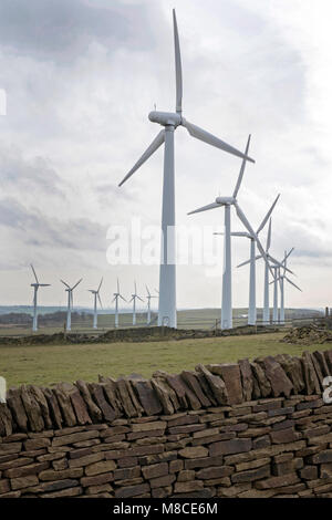 wind turbine farm on the Whitley Road near Sheffield South Yorkshire UK Stock Photo