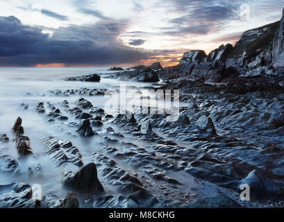 Rocky seashore at Ayrmer Cove in the South Hams District of Devon Stock Photo
