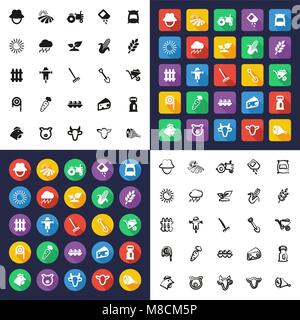 Farm All in One Icons Black & White Color Flat Design Freehand Set Stock Vector