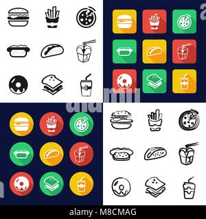 Fast Food All in One Icons Black & White Color Flat Design Freehand Set Stock Vector