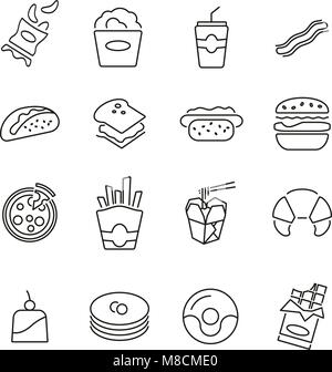 Fast Food or Junk Food Icons Thin Line Vector Illustration Set Stock Vector