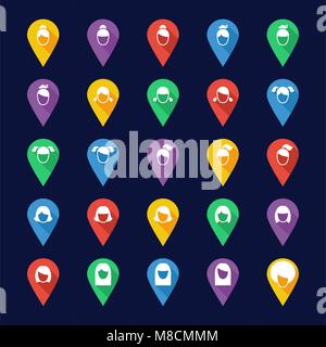 Female Haircut Icons Flat Design Pin Stock Vector