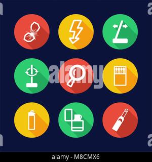 Fire Making Tools Icons Flat Design Circle Stock Vector