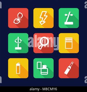 Fire Making Tools Icons Flat Design Stock Vector