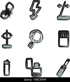 Fire Making Tools Icons Freehand 2 Color Stock Vector