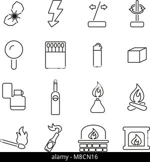 Fire or Fire Making Tools Icons Thin Line Vector Illustration Set Stock Vector