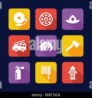 Fireman Icons Flat Design Stock Vector