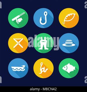 Fishing Icons Flat Design Circle Stock Vector