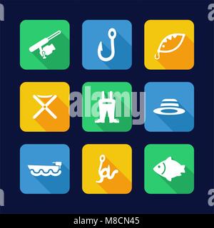Fishing Icons Flat Design Stock Vector