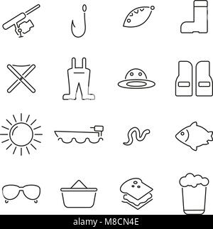 Fishing Sport or Fishing Recreation & Equipment Icons Thin Line Vector Illustration Set Stock Vector