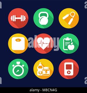Fitness Icons Flat Design Circle Stock Vector