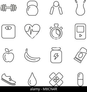 Fitness or Gym Equipment & Recreation Icons Thin Line Vector Illustration Set Stock Vector