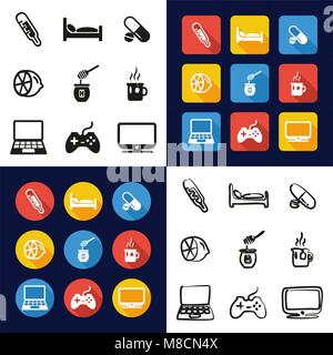 Flue Or Sick All in One Icons Black & White Color Flat Design Freehand Set Stock Vector