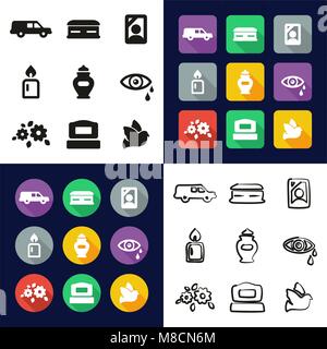 Funeral All in One Icons Black & White Color Flat Design Freehand Set Stock Vector