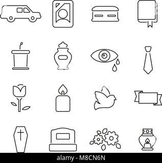 Funeral Ceremony or Burial Ceremony Icons Thin Line Vector Illustration Set Stock Vector