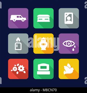Funeral Icons Flat Design Stock Vector