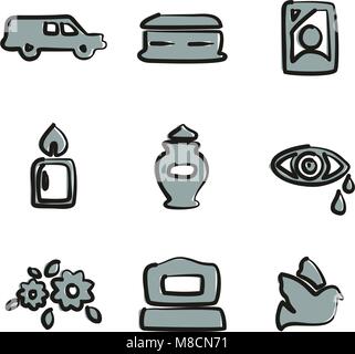 Funeral Icons Freehand 2 Color Stock Vector
