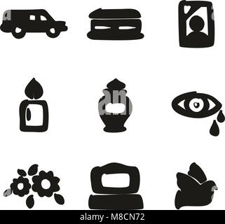 Funeral Icons Freehand Fill Stock Vector