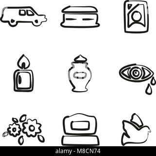 Funeral Icons Freehand Stock Vector
