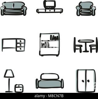 Furniture Icons Freehand 2 Color Stock Vector
