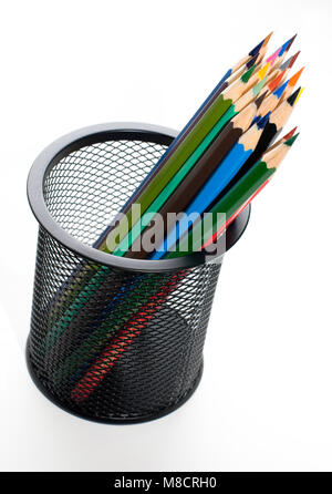 Set of colored pencils in a canister Stock Photo