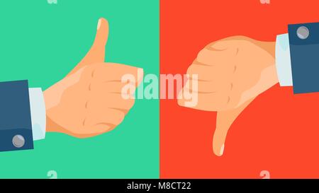 Dislike And Like Icon Vector. Thumbs Up, Thumbs Down Business Hands. Social Media Network Web Symbol. Choice Concept. Vote Finger. Good. Bad. Flat Cartoon Illustration Stock Vector